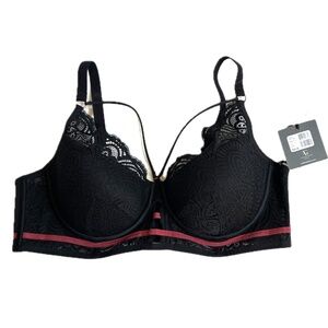 Ashley Graham BRA Deva Demi-cup Underwire Lace Edging Size 42C Black New NWT